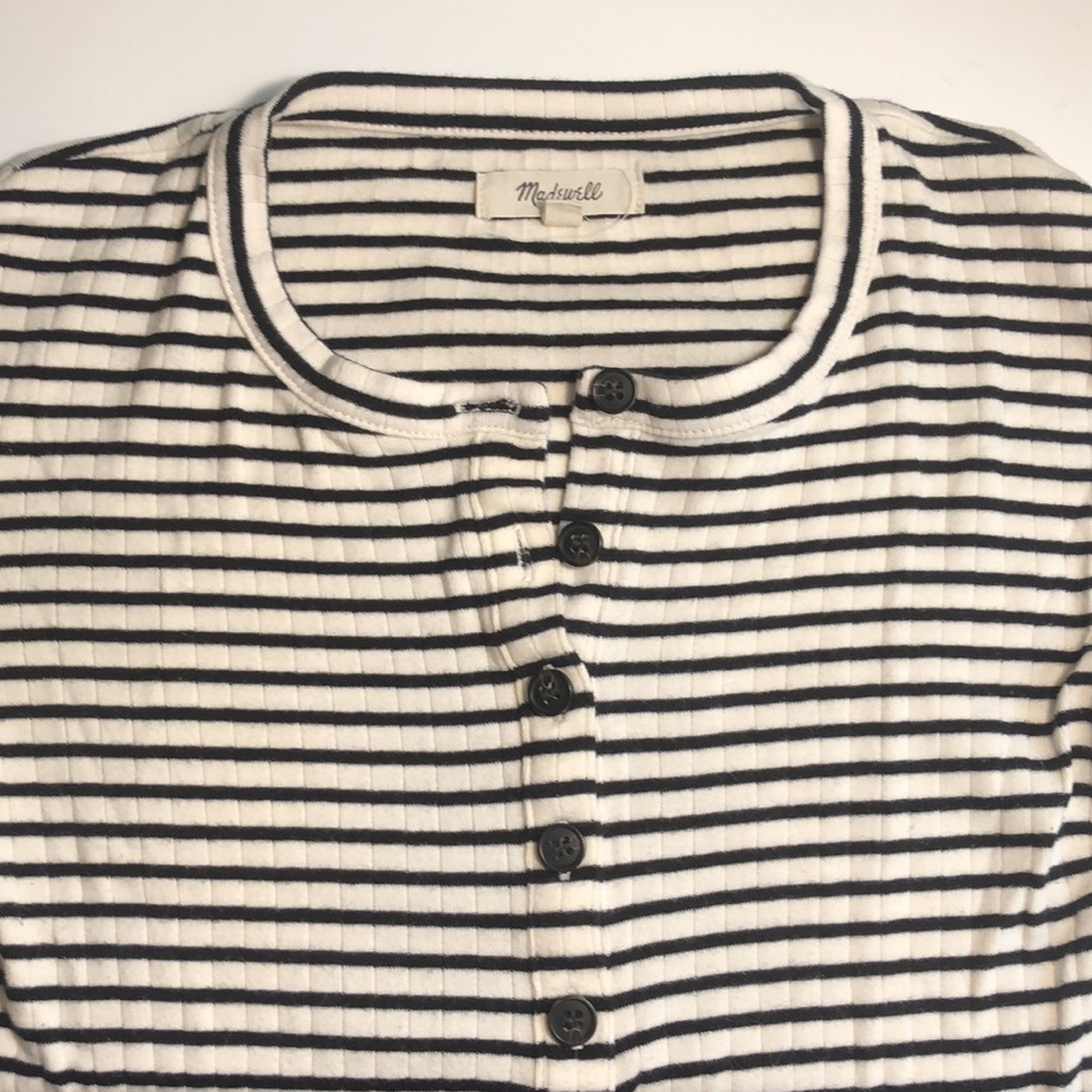 Madewell B&W Ribbed Henley Striped Long Sleeve